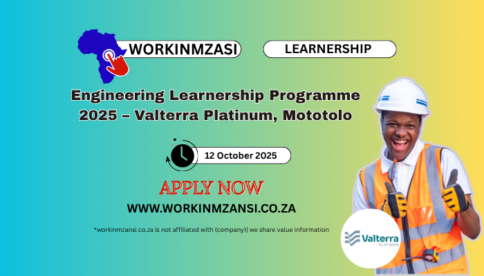 Engineering Learnership Programme 2025 – Valterra Platinum, Mototolo